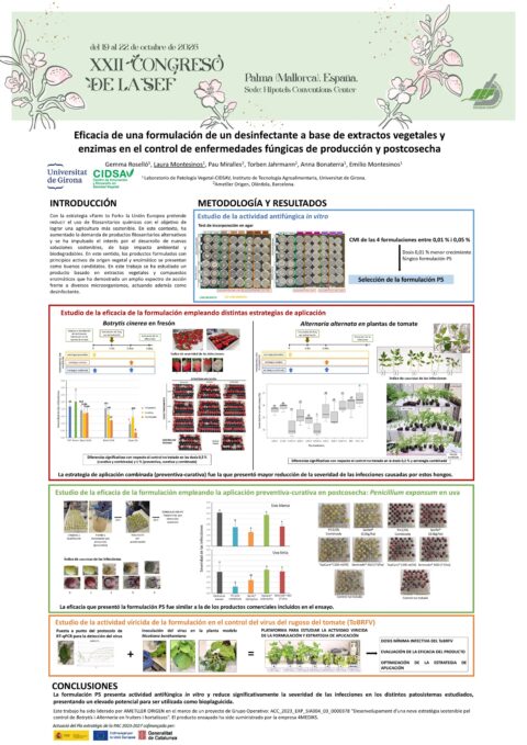 Póster: Eficacia de una formulación de un desinfectante a base de extractos vegetales y enzimas en el control de enfermedades fúngicas de producción y postcosecha
