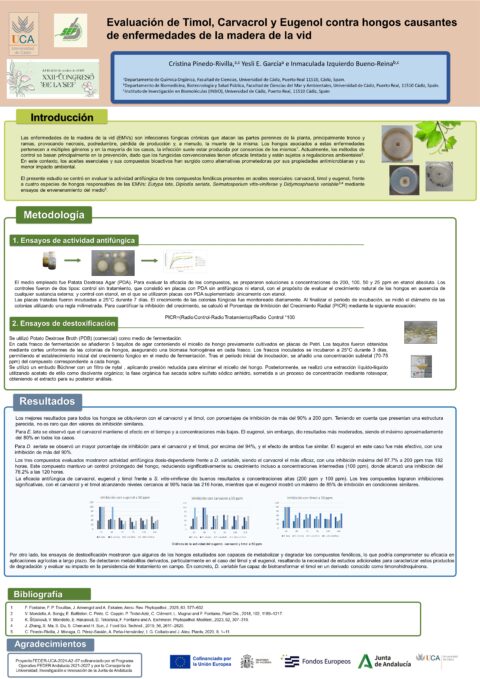 Póster: Evaluación de Timol, Carvacrol y Eugenol contra hongos causantes de enfermedades de la madera de la vid