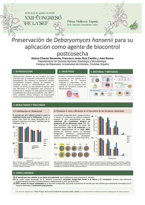 Póster: Preservación de Debaryomyces hansenii para su aplicación como agente de biocontrol postcosecha